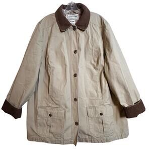 L.L. Bean Women’s Adirondack Barn Coat Tan Flannel Lined Corduroy Collar Sz 2X
